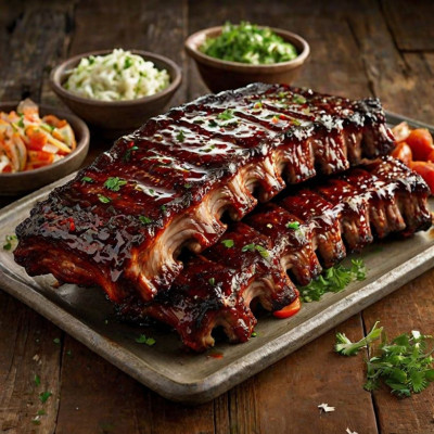 Coaste de porc la cuptor glasate cu sos barbeque Coaste de porc la cuptor glasate cu sos barbeque